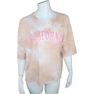 Stunner California Womens XL Peach Tye-Dye Short Sleeve Graphic Tee Raw Hem NWT